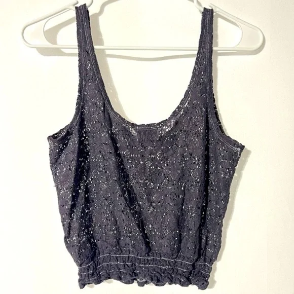 Black Poppy Boho Lace Crop Tank Top in Size Small - Picture 1 of 6
